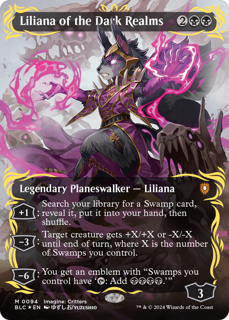 Liliana of the Dark Realms (Borderless) (Raised Foil) [Bloomburrow Com