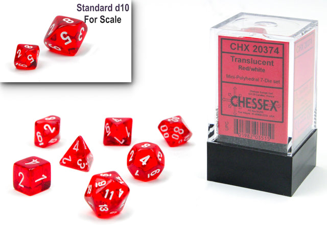 Translucent Red/White Mini-Polyhedral 7-Die Set