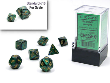 Scarab Jade/Gold Mini-Polyhedral 7-Die Set