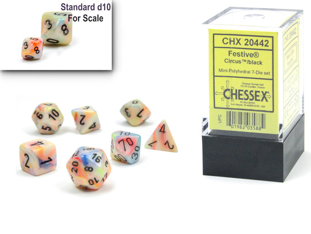 Festive® Mini-hedral™ Circus™/black 7-Die set