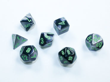 Gemini Black-Grey/Green Mini-Polyhedral 7-Die Set