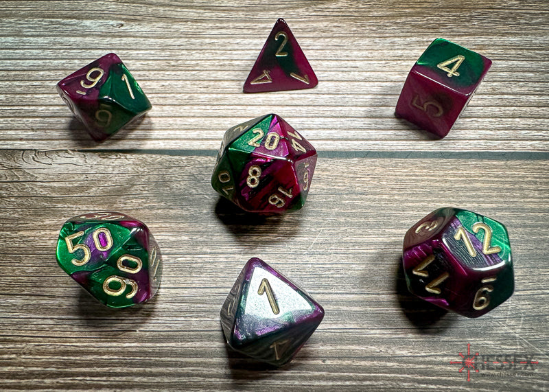 Gemini Green-Purple/gold Polyhedral 7-Dice Set