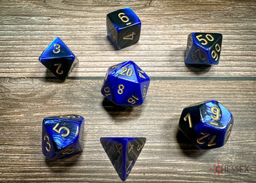 Gemini Black-Blue/gold Polyhedral 7-Dice Set