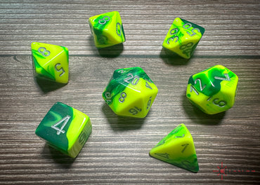 Gemini Green-Yellow/silver Polyhedral 7-Dice Set