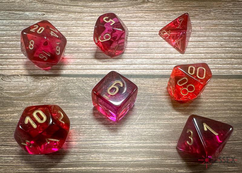 Gemini Translucent Red-Violet/gold Polyhedral 7-Dice Set