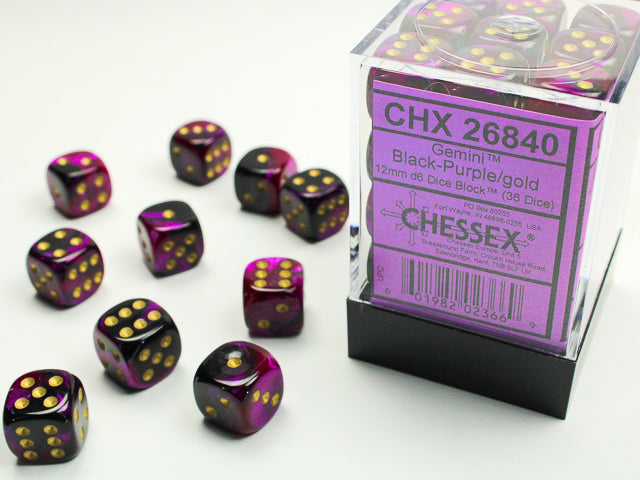 Gemini Black-Purple/gold 12mm d6 Dice Block (36 dice)