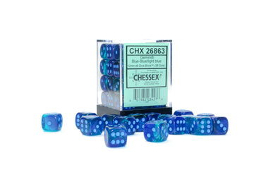 Gemini Blue-Blue/light blue Luminary 12mm d6 Dice Block (36 dice)