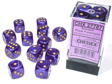 Borealis Royal Purple/gold Luminary 16mm d6 Dice Block (12 dice)