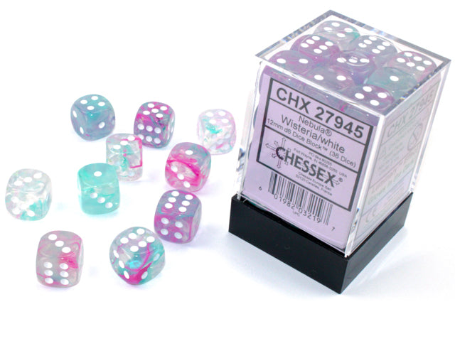 Nebula Wisteria/white Luminary 12mm d6 Dice Block (36 dice)