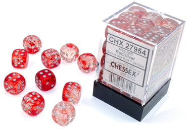 Nebula Red/silver Luminary 12mm d6 Dice Block (36 dice)