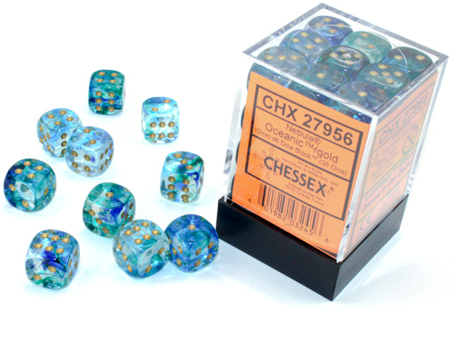 Nebula Oceanic/gold Luminary 12mm d6 Dice Block (36 dice)