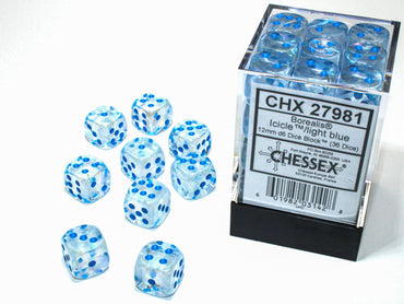 Borealis Icicle/light blue Luminary 12mm d6 Dice Block (36 dice)