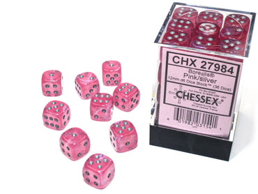 Borealis Pink/silver Luminary 12mm d6 Dice Block (36 dice)