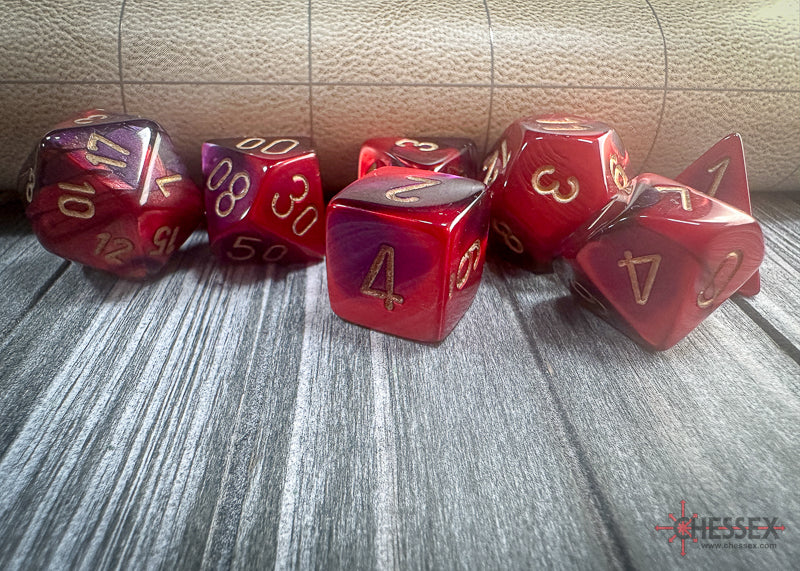 Gemini Purple-Red/gold Polyhedral 7-Dice Set