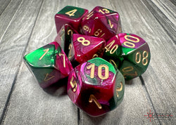 Gemini Green-Purple/gold Polyhedral 7-Dice Set
