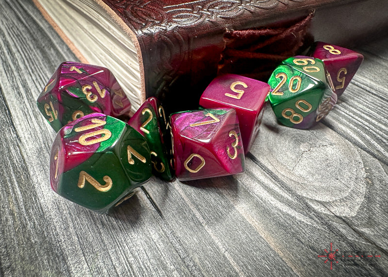 Gemini Green-Purple/gold Polyhedral 7-Dice Set