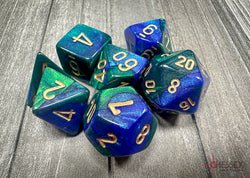 Gemini Blue-Green/gold Polyhedral 7-Dice Set