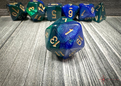 Gemini Blue-Green/gold Polyhedral 7-Dice Set