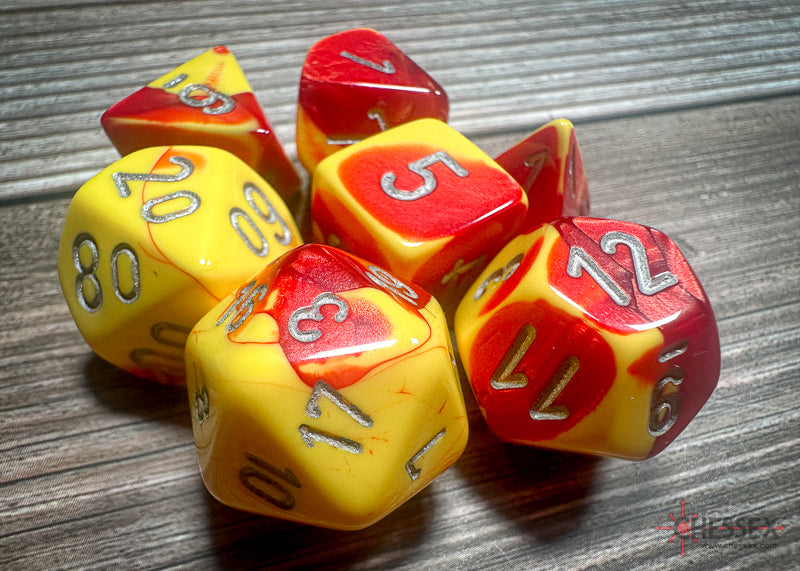 Gemini Red-Yellow/silver Polyhedral 7-Dice Set
