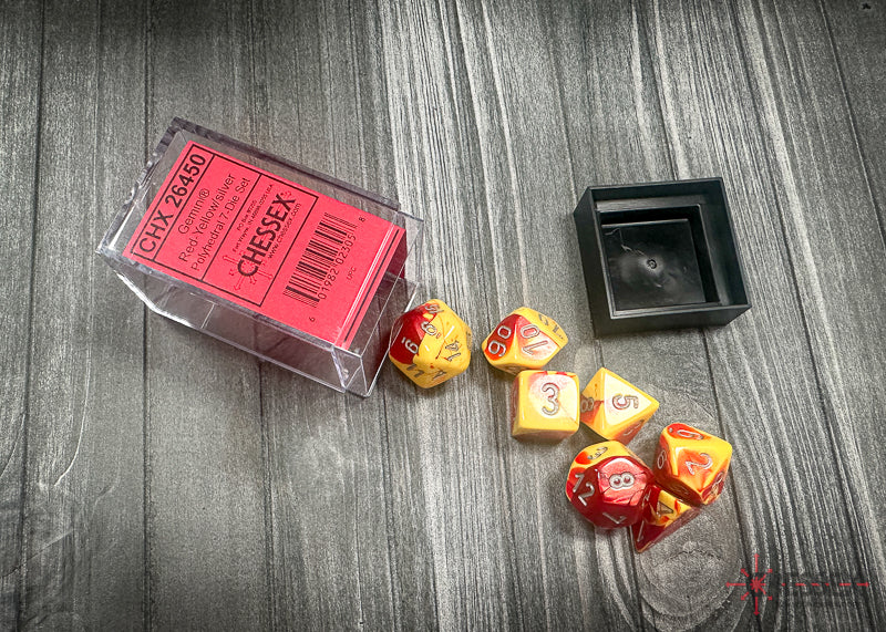 Gemini Red-Yellow/silver Polyhedral 7-Dice Set