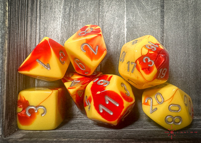 Gemini Red-Yellow/silver Polyhedral 7-Dice Set