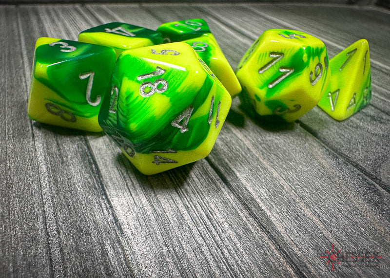 Gemini Green-Yellow/silver Polyhedral 7-Dice Set
