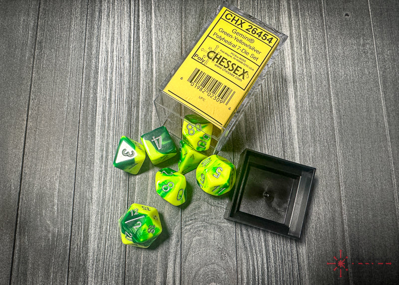 Gemini Green-Yellow/silver Polyhedral 7-Dice Set