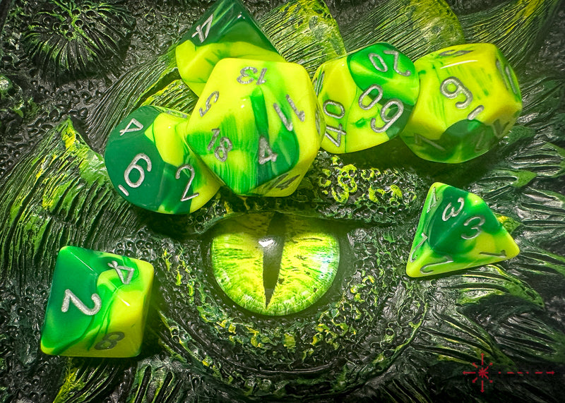 Gemini Green-Yellow/silver Polyhedral 7-Dice Set