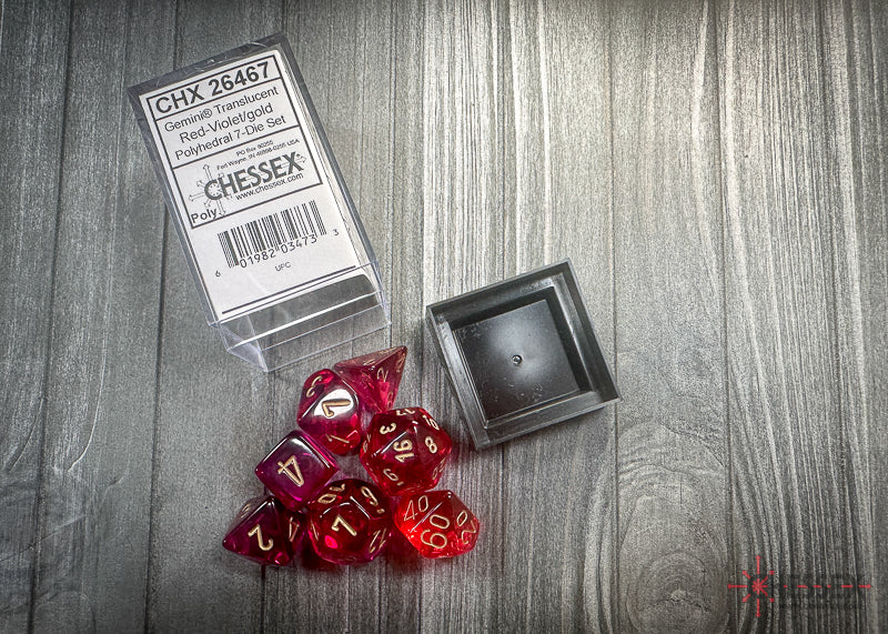 Gemini Translucent Red-Violet/gold Polyhedral 7-Dice Set