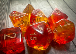 Gemini Translucent Red-Yellow/gold Polyhedral 7-Dice Set