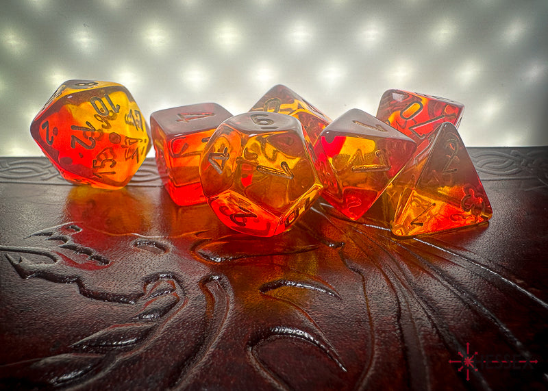 Gemini Translucent Red-Yellow/gold Polyhedral 7-Dice Set