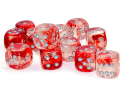 Nebula Red/silver Luminary 16mm d6 Dice Block (12 dice)