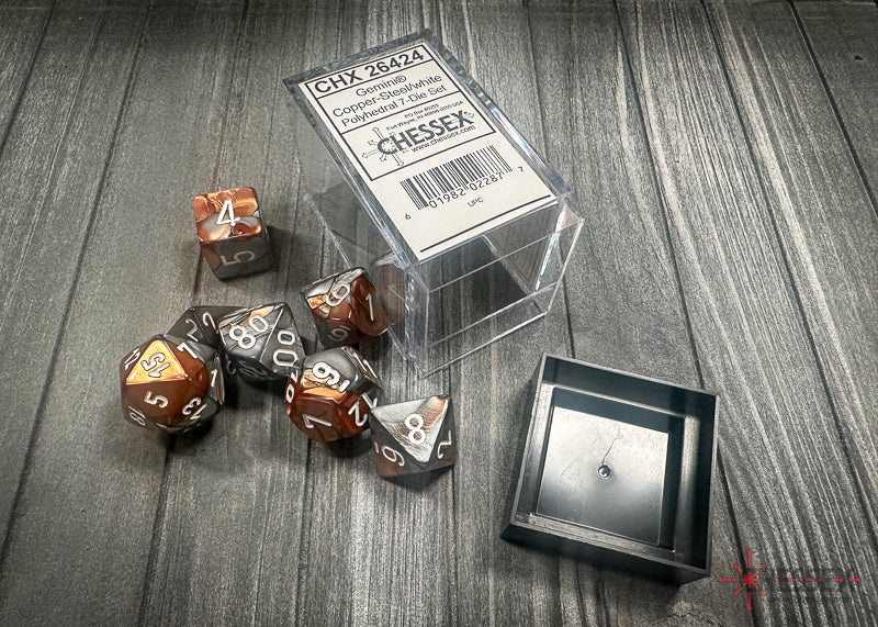 Gemini Copper-Steel/white Polyhedral 7-Dice Set