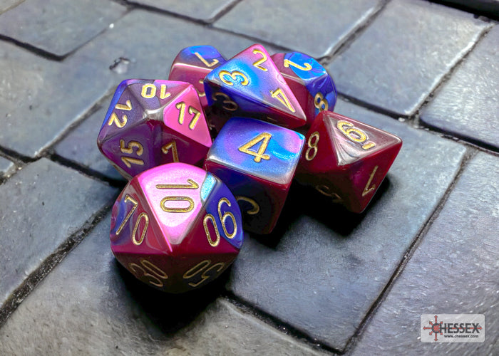 Gemini Blue-Purple/gold Polyhedral 7-Dice Set