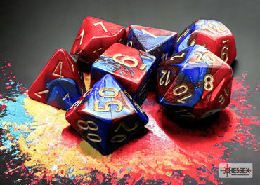 Gemini Blue-Red/gold Polyhedral 7-Dice Set