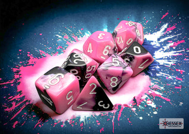 Gemini Black-Pink/white Polyhedral 7-Dice Set