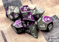 Gemini Purple-Steel/white Polyhedral 7-Dice Set