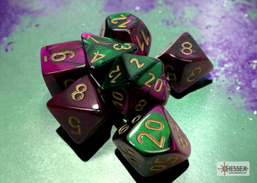 Gemini Green-Purple/gold Polyhedral 7-Dice Set