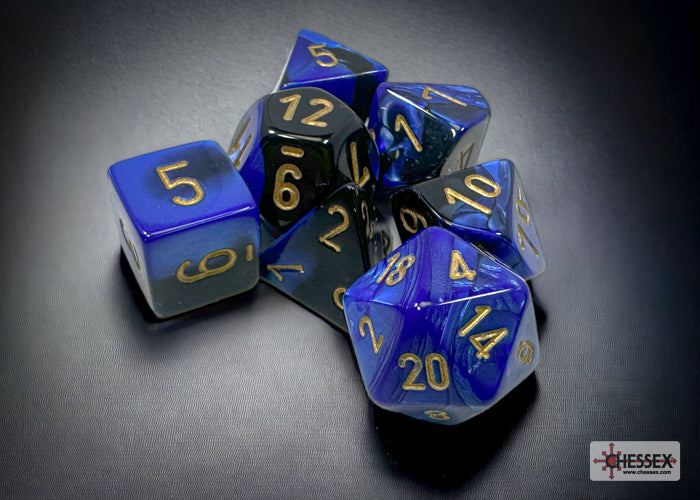 Gemini Black-Blue/gold Polyhedral 7-Dice Set