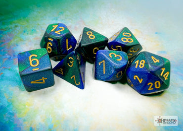 Gemini Blue-Green/gold Polyhedral 7-Dice Set