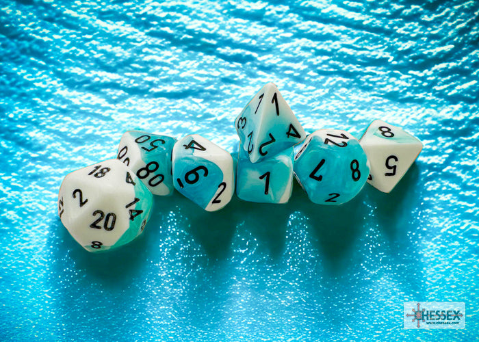 Gemini Teal-White/Black Polyhedral 7-Dice Set