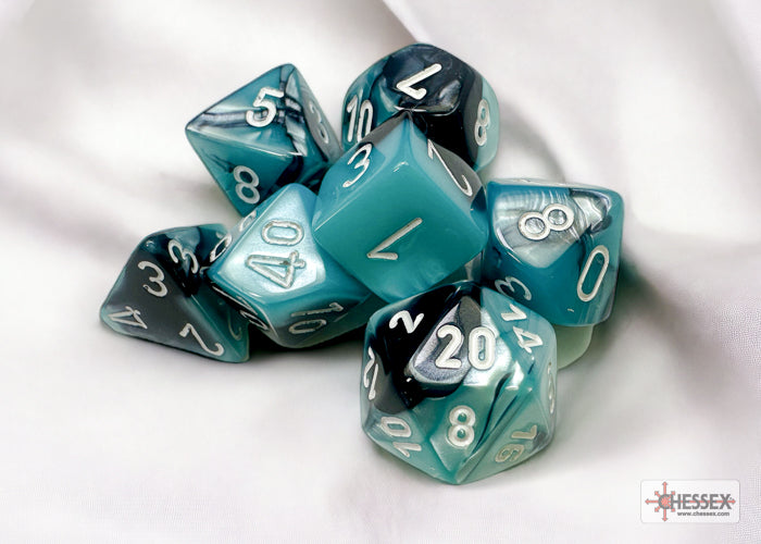 Gemini Black-Shell/white Polyhedral 7-Dice Set