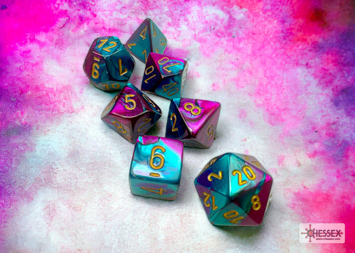 Gemini Purple-Teal/gold Polyhedral 7-Dice Set