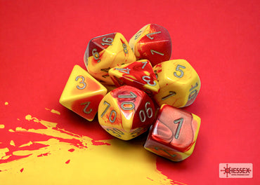 Gemini Red-Yellow/silver Polyhedral 7-Dice Set