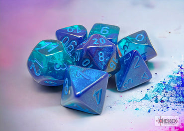 Gemini Blue-Blue/light blue Luminary Polyhedral 7-Dice Set