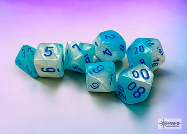 Gemini Pearl Turquoise-White/blue Luminary Polyhedral 7-Dice Set