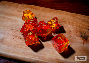 Gemini Translucent Red-Yellow/gold Polyhedral 7-Dice Set