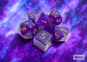 Borealis Royal Purple/gold Luminary Polyhedral 7-Dice Set