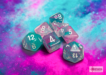 Nebula Wisteria/white Luminary Polyhedral 7-Dice Set