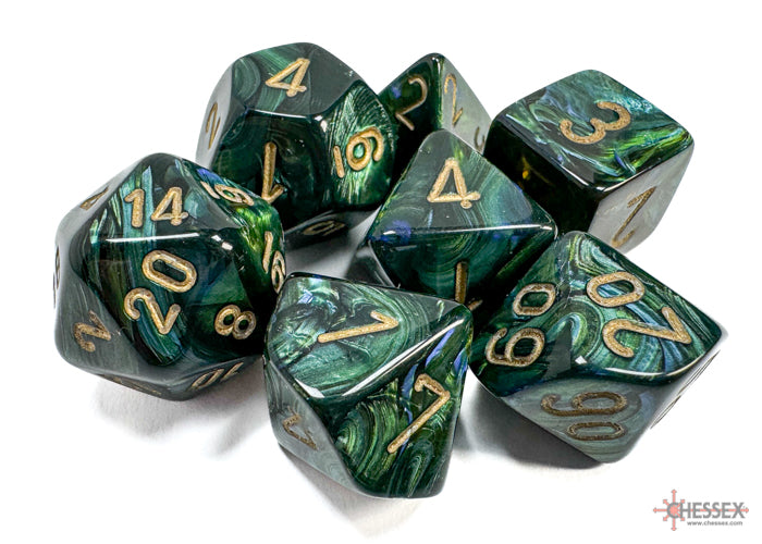 Scarab Jade/gold Polyhedral 7-Dice Set